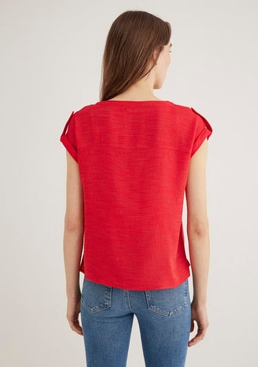  Mavi V Yaka Kırmızı Bluz 122504-30648