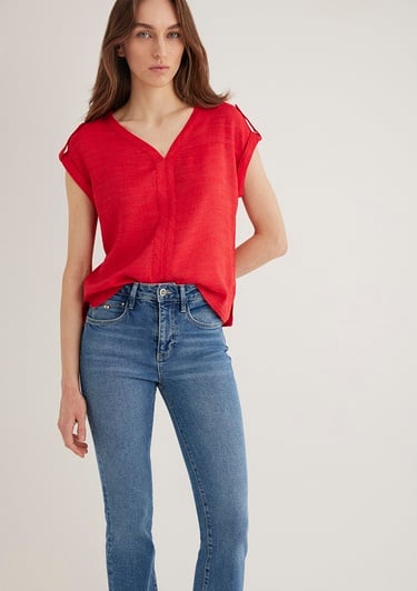  Mavi V Yaka Kırmızı Bluz 122504-30648