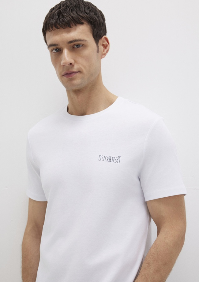  Mavi Mavi Logo Baskılı Beyaz Tişört Slim Fit / Dar Kesim 0610360-620