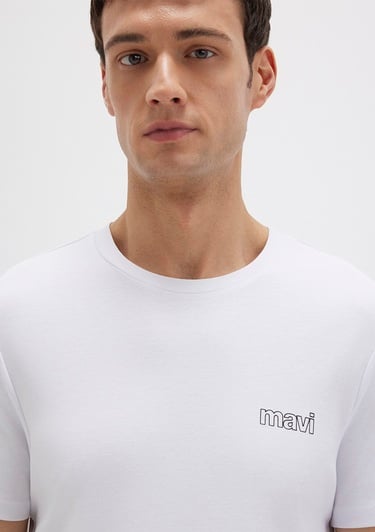  Mavi Mavi Logo Baskılı Beyaz Tişört Slim Fit / Dar Kesim 0610360-620