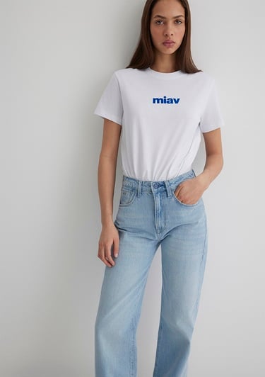  Mavi Miav Baskılı Beyaz Tişört Regular Fit / Normal Kesim 1610622-620