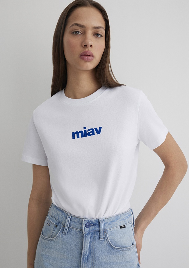  Mavi Miav Baskılı Beyaz Tişört Regular Fit / Normal Kesim 1610622-620