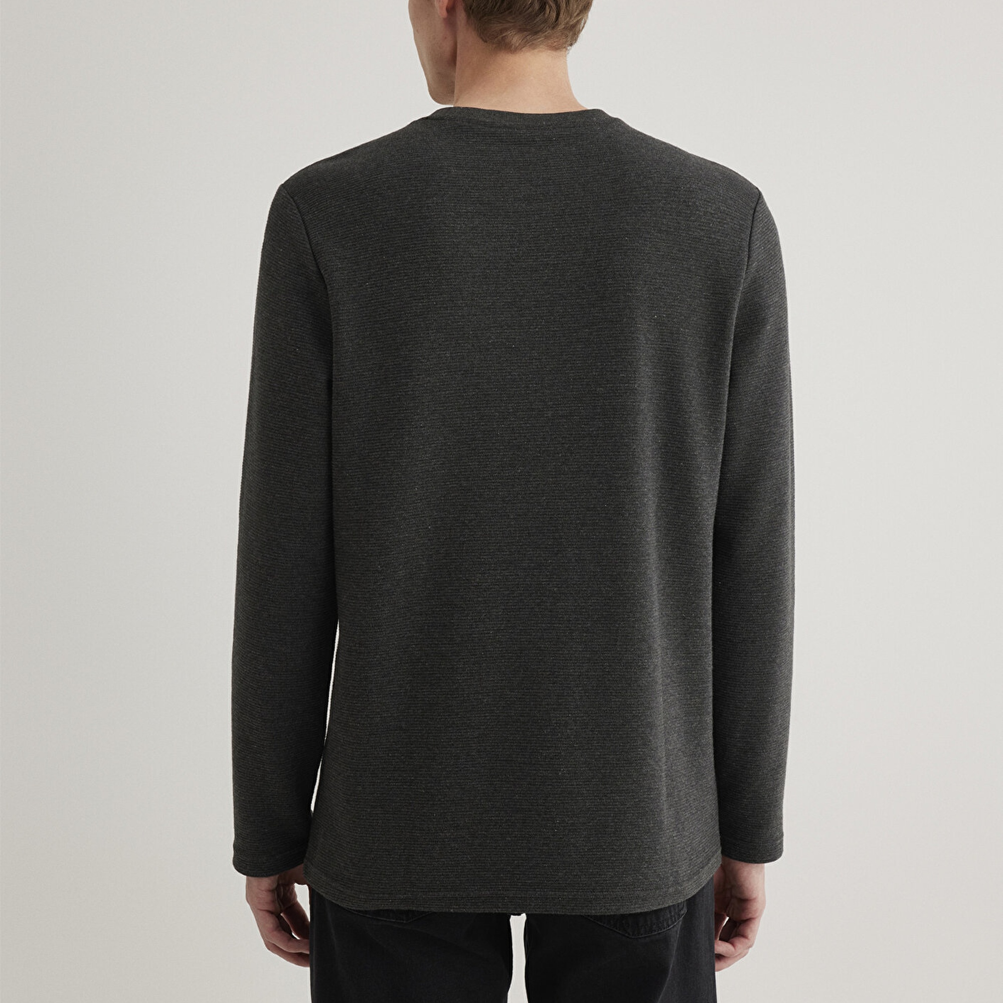 Mavi Uzun Kollu Dokulu Antrasit Tişört Slim Fit / Dar Kesim 064622-26834