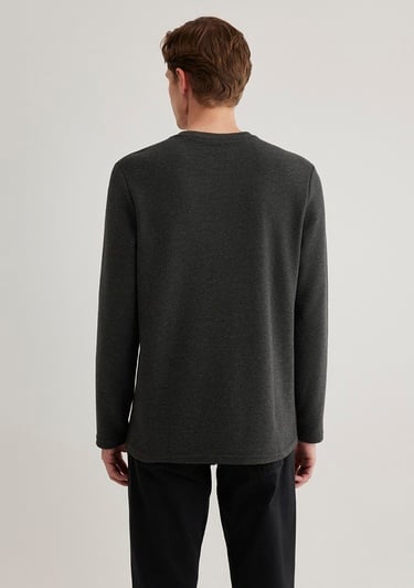  Mavi Uzun Kollu Dokulu Antrasit Tişört Slim Fit / Dar Kesim 064622-26834