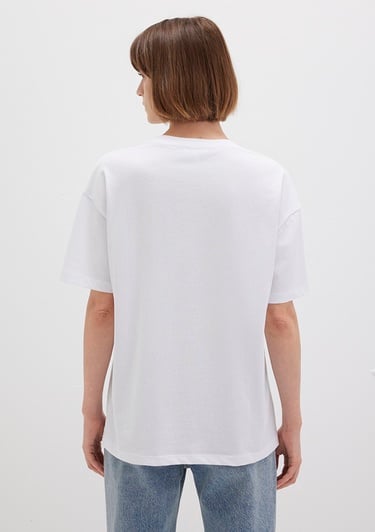  Mavi Mavi Logo Baskılı Beyaz Tişört Loose Fit / Bol Rahat Kesim 1611309-620