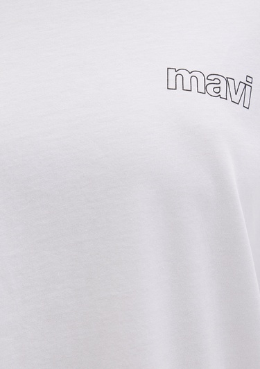  Mavi Mavi Logo Baskılı Beyaz Tişört Loose Fit / Bol Rahat Kesim 1611309-620