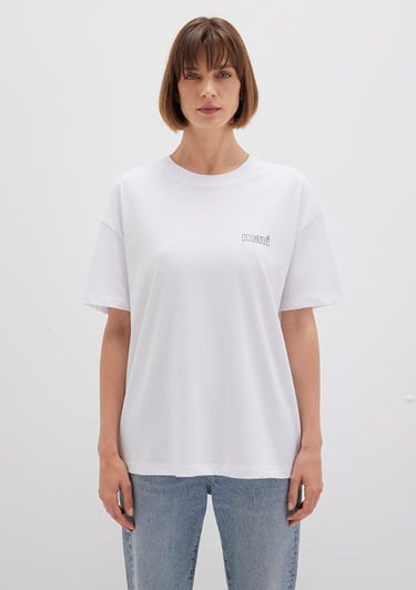  Mavi Mavi Logo Baskılı Beyaz Tişört Loose Fit / Bol Rahat Kesim 1611309-620