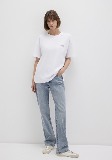  Mavi Mavi Logo Baskılı Beyaz Tişört Loose Fit / Bol Rahat Kesim 1611309-620