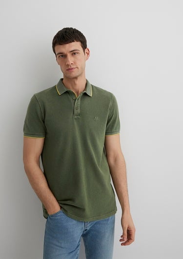  Mavi Renkli Şerit Detaylı Yeşil Polo Tişört Slim Fit / Dar Kesim 065920-30721