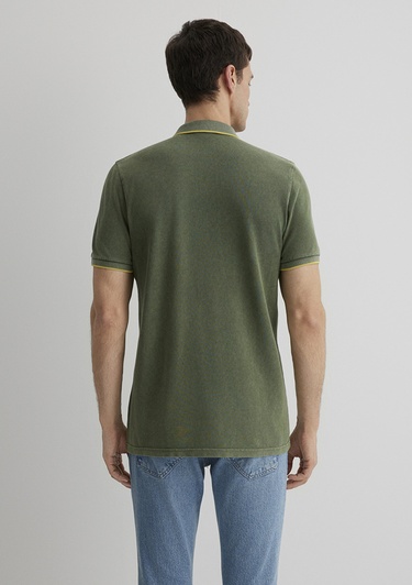  Mavi Renkli Şerit Detaylı Yeşil Polo Tişört Slim Fit / Dar Kesim 065920-30721
