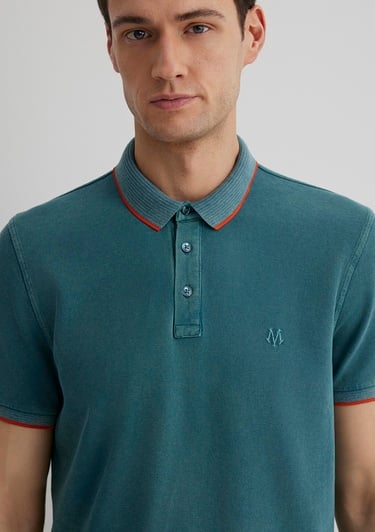  Mavi Renkli Şerit Detaylı Yeşil Polo Tişört Slim Fit / Dar Kesim 065920-30708