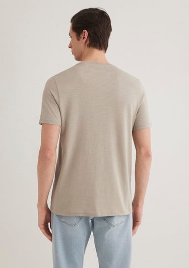  Mavi İstanbul Baskılı Bej Tişört Slim Fit / Dar Kesim 066282-31935