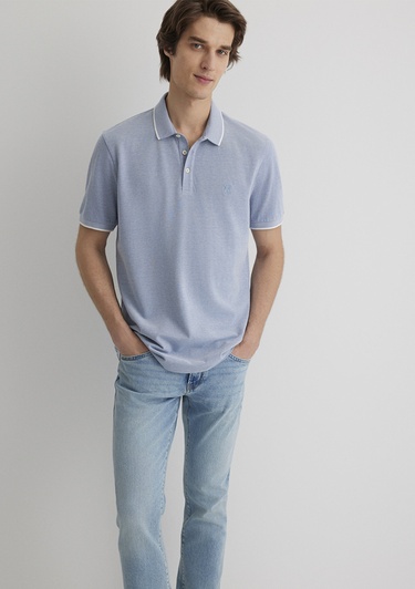  Mavi Şerit Detaylı Mavi Polo Tişört Slim Fit / Dar Kesim 065900-30715