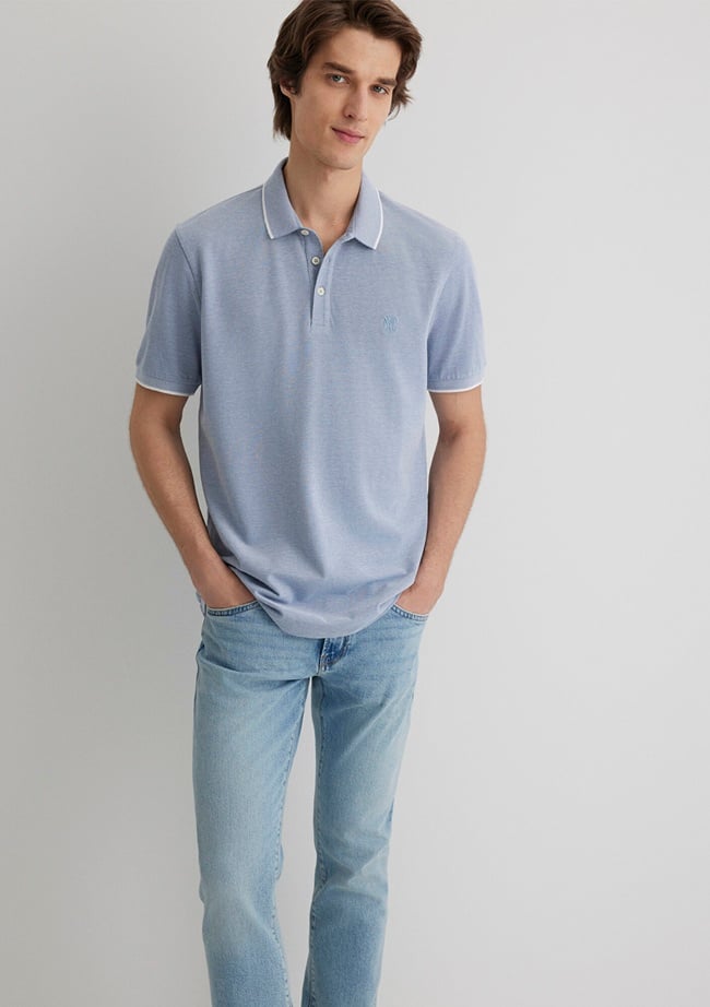  Mavi Şerit Detaylı Mavi Polo Tişört Slim Fit / Dar Kesim 065900-30715