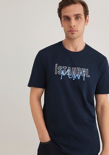  Mavi İstanbul Baskılı Lacivert Tişört Regular Fit / Normal Kesim 067114-34319