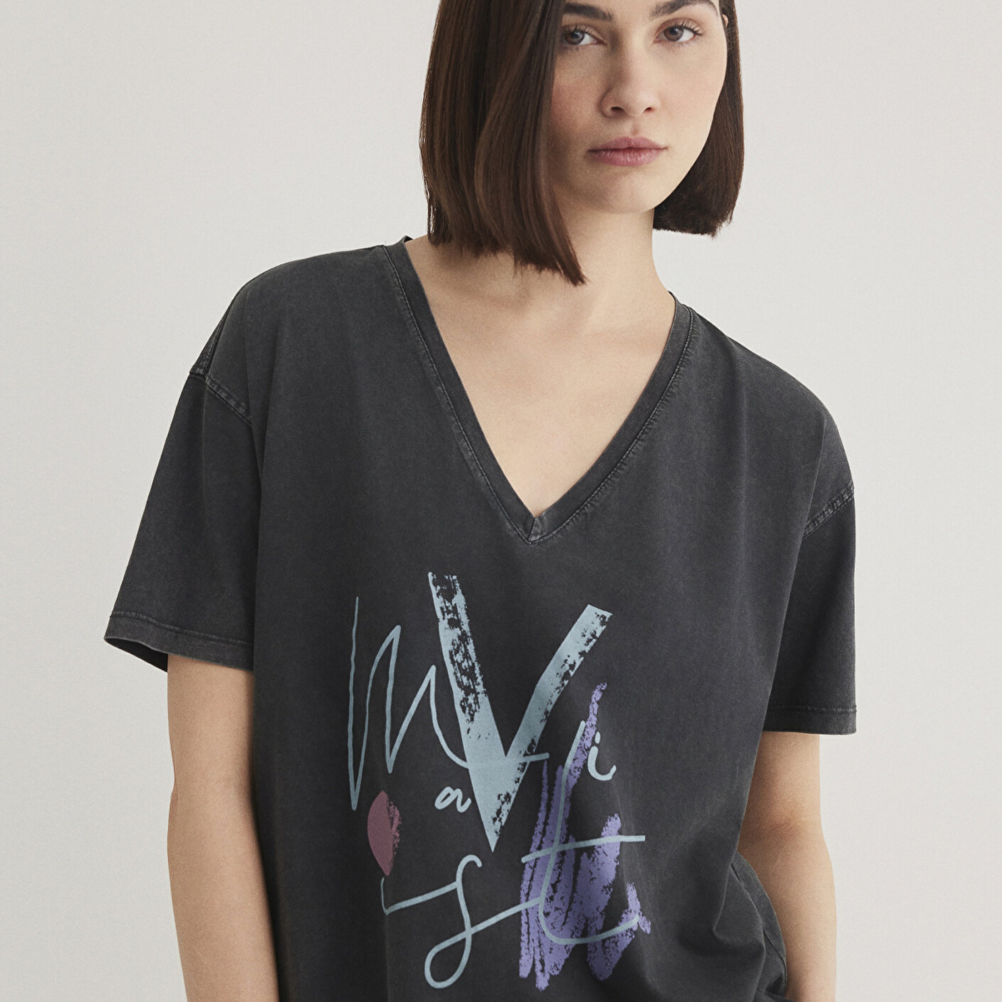 Mavi Mavi Baskılı Antrasit İstanbul Tişört Loose Fit / Bol Rahat Kesim 1601176-900