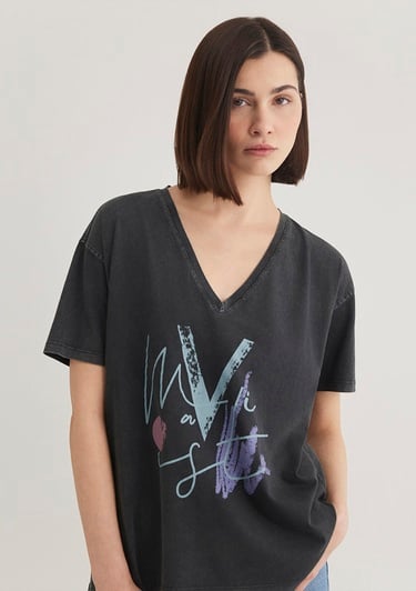  Mavi Mavi Baskılı Antrasit İstanbul Tişört Loose Fit / Bol Rahat Kesim 1601176-900