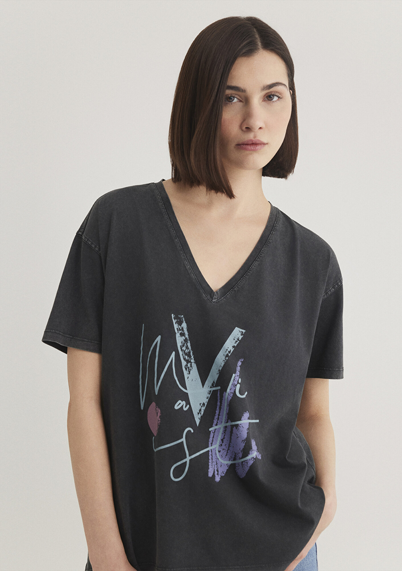  Mavi Mavi Baskılı Antrasit İstanbul Tişört Loose Fit / Bol Rahat Kesim 1601176-900