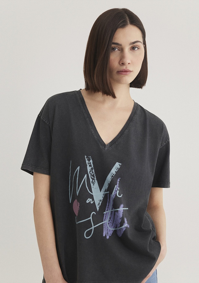  Mavi Mavi Baskılı Antrasit İstanbul Tişört Loose Fit / Bol Rahat Kesim 1601176-900