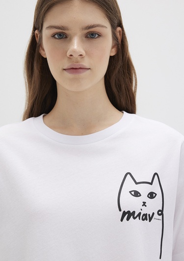  Mavi Kedi Baskılı İstanbul Tişört Regular Fit / Normal Kesim 1610225-620