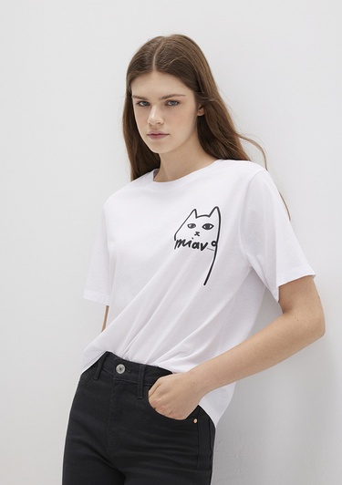  Mavi Kedi Baskılı İstanbul Tişört Regular Fit / Normal Kesim 1610225-620