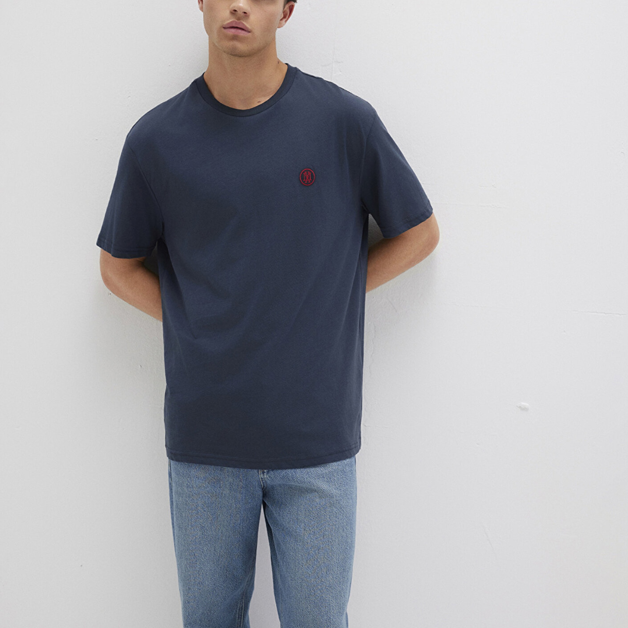 Mavi Mavi Logo İşlemeli Lacivert Basic Tişört Loose Fit / Bol Rahat Kesim 067074-33207