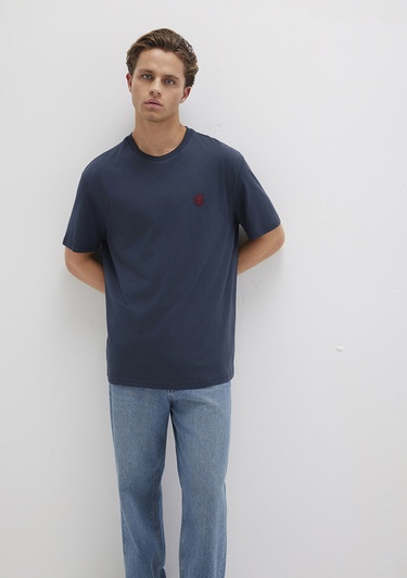  Mavi Mavi Logo İşlemeli Lacivert Basic Tişört Loose Fit / Bol Rahat Kesim 067074-33207