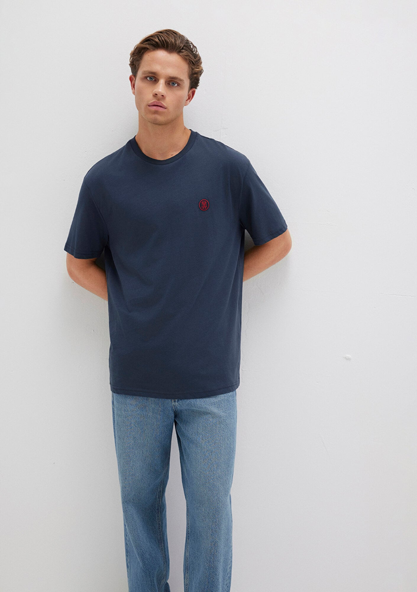  Mavi Mavi Logo İşlemeli Lacivert Basic Tişört Loose Fit / Bol Rahat Kesim 067074-33207