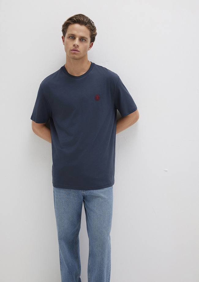  Mavi Mavi Logo İşlemeli Lacivert Basic Tişört Loose Fit / Bol Rahat Kesim 067074-33207