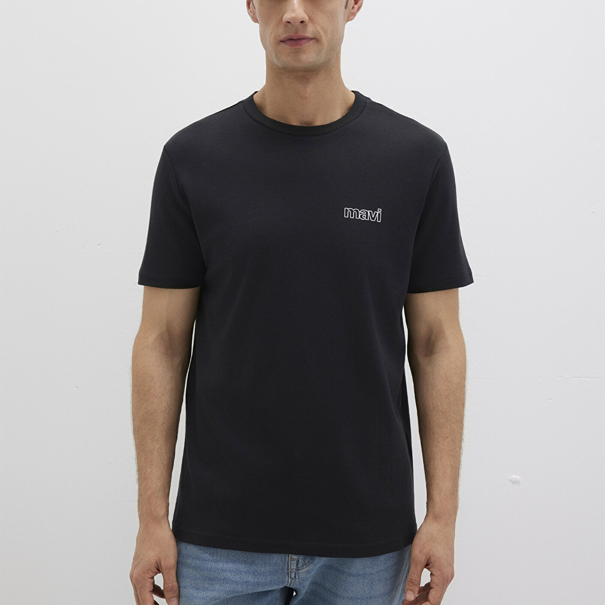 Mavi Mavi Logo Baskılı Siyah İnterlok Tişört Slim Fit / Dar Kesim 0610360-900