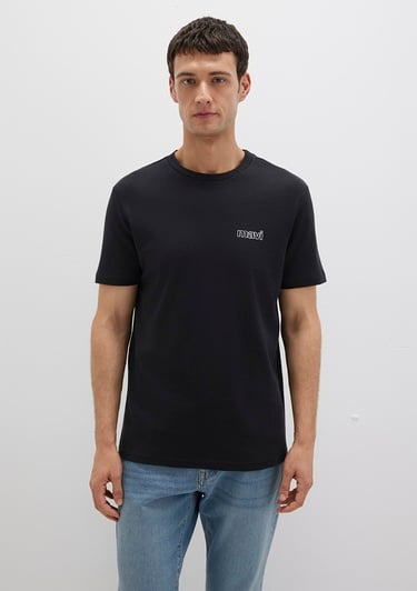  Mavi Mavi Logo Baskılı Siyah İnterlok Tişört Slim Fit / Dar Kesim 0610360-900