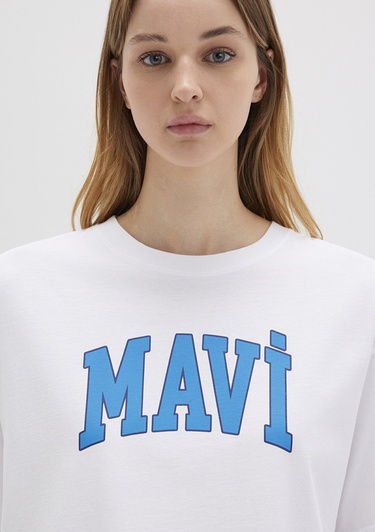  Mavi Mavi Logo Baskılı Beyaz Tişört Oversize / Geniş Kesim 1600843-70000