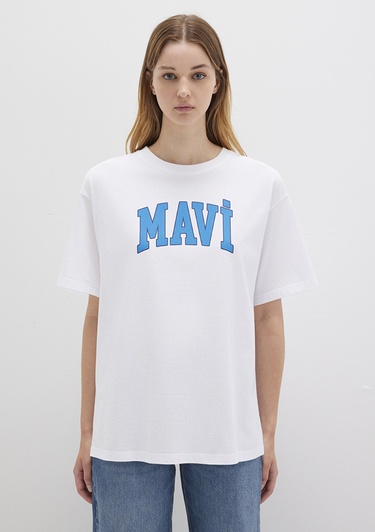  Mavi Mavi Logo Baskılı Beyaz Tişört Oversize / Geniş Kesim 1600843-70000