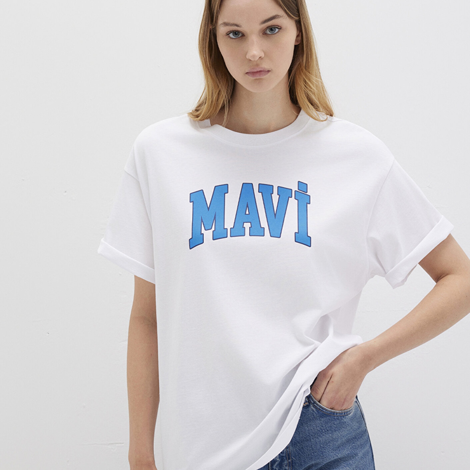 Mavi Mavi Logo Baskılı Beyaz Tişört Oversize / Geniş Kesim 1600843-70000
