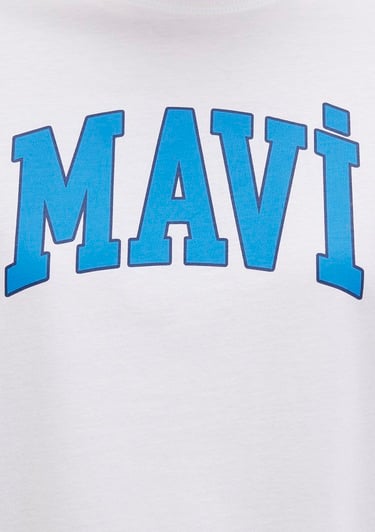  Mavi Mavi Logo Baskılı Beyaz Tişört Oversize / Geniş Kesim 1600843-70000