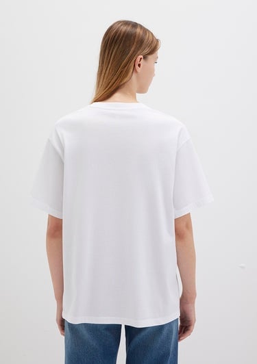  Mavi Mavi Logo Baskılı Beyaz Tişört Oversize / Geniş Kesim 1600843-70000