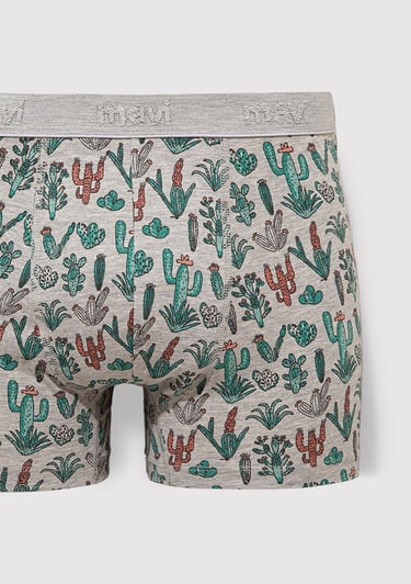  Mavi Kaktüs Baskılı Gri Boxer 091122-23854
