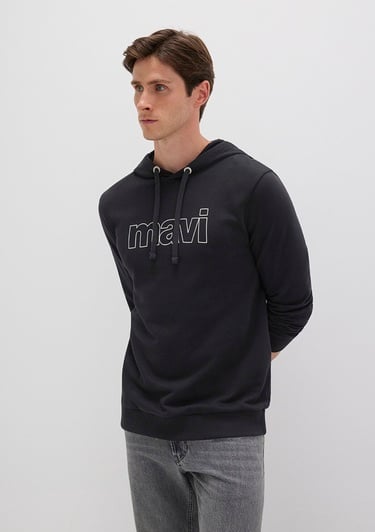  Mavi Mavi Logo Baskılı Kapüşonlu Siyah Sweatshirt 065606-900
