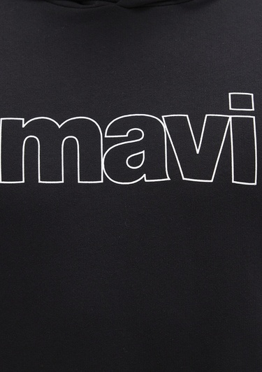  Mavi Mavi Logo Baskılı Kapüşonlu Siyah Sweatshirt 065606-900