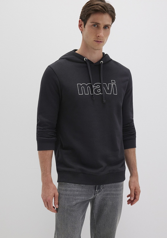  Mavi Mavi Logo Baskılı Kapüşonlu Siyah Sweatshirt 065606-900
