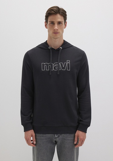  Mavi Mavi Logo Baskılı Kapüşonlu Siyah Sweatshirt 065606-900