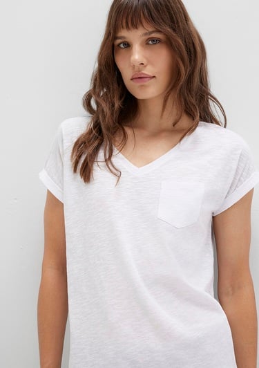  Mavi V Yaka Beyaz Basic Tişört Loose Fit / Bol Rahat Kesim 1600961-620