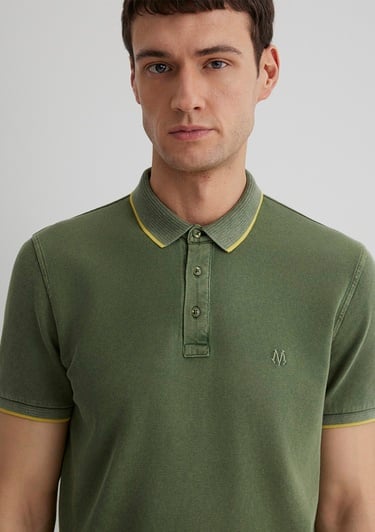  Mavi Renkli Şerit Detaylı Yeşil Polo Tişört Slim Fit / Dar Kesim 065920-30721