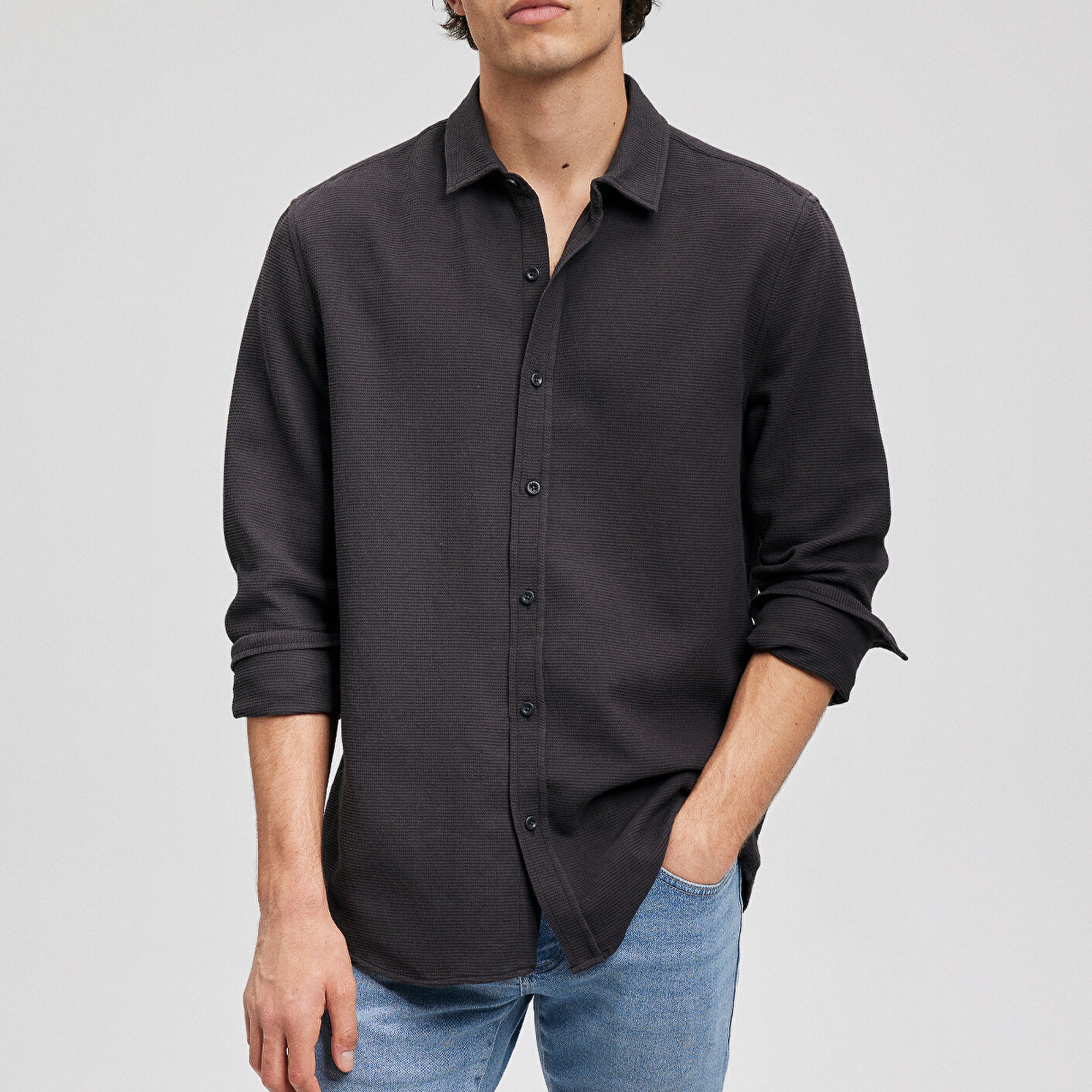 Mavi Siyah Gömlek Slim Fit / Dar Kesim 8810217-900