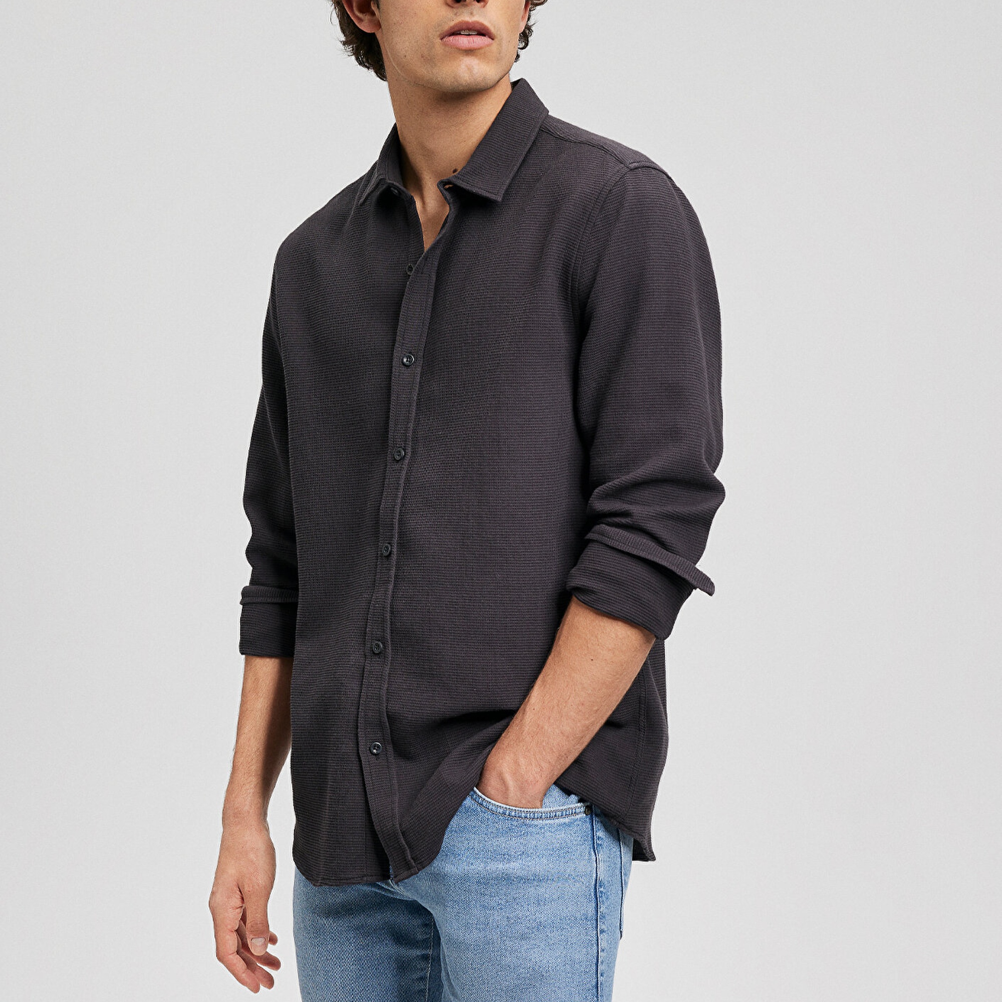 Mavi Siyah Gömlek Slim Fit / Dar Kesim 8810217-900