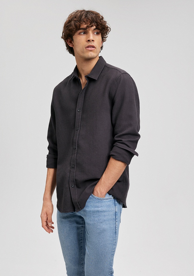  Mavi Siyah Gömlek Slim Fit / Dar Kesim 8810217-900