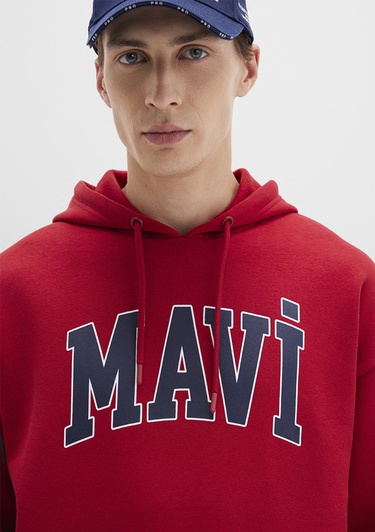  Mavi Mavi Logo Baskılı Kapüşonlu Kırmızı Sweatshirt 067149-70464