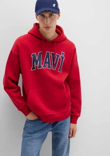 Mavi Mavi Logo Baskılı Kapüşonlu Kırmızı Sweatshirt 067149-70464