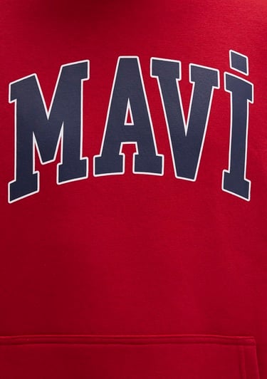  Mavi Mavi Logo Baskılı Kapüşonlu Kırmızı Sweatshirt 067149-70464