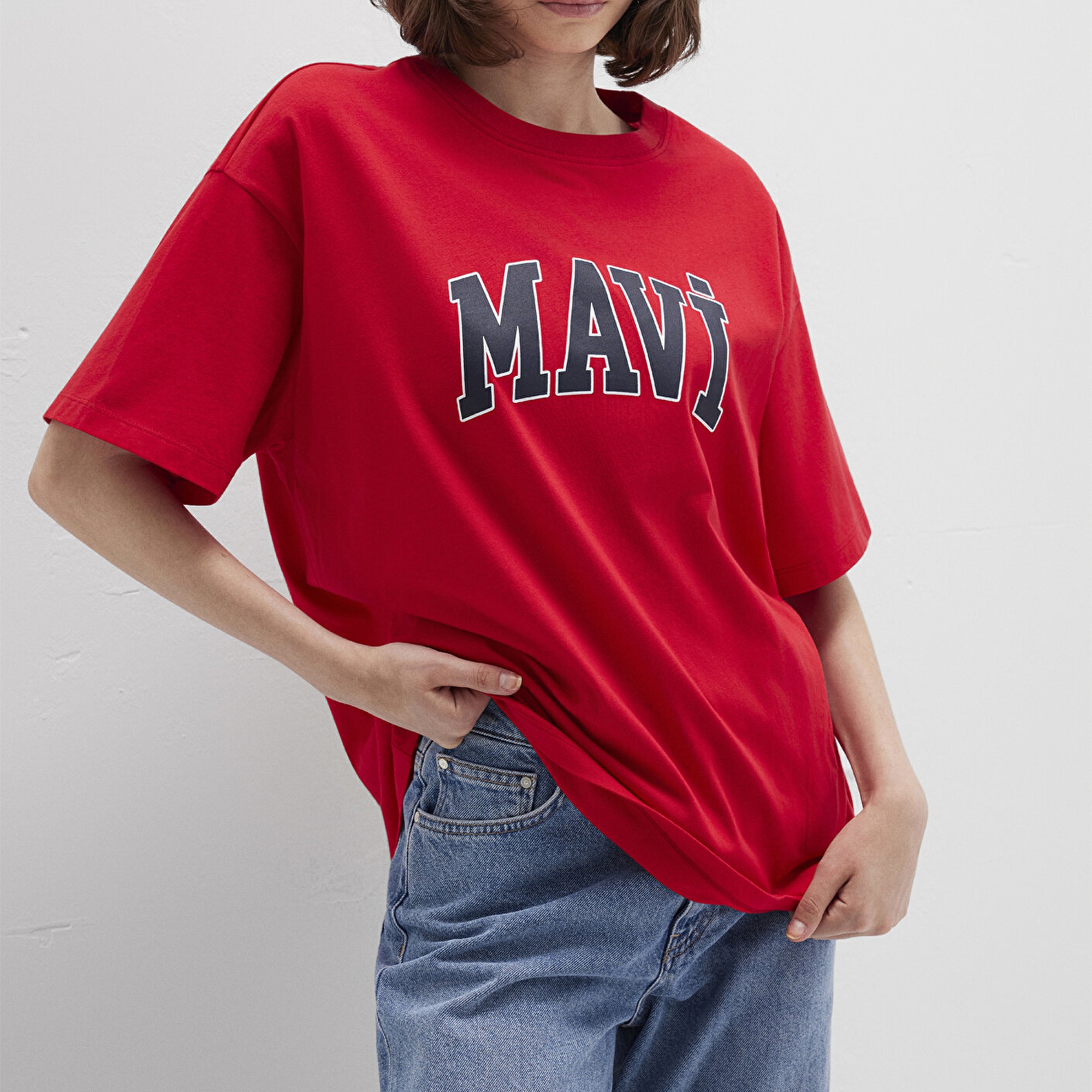 Mavi Mavi Logo Baskılı Kırmızı Tişört Oversize / Geniş Kesim 1600843-82054